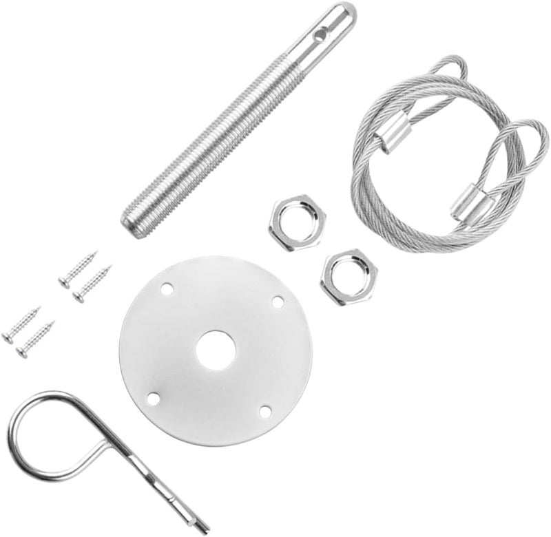 Sandfren Car Hood Pins Kit, Stainless Steel Vehicle Engine Pin Plate Bonnet Lock Clip, Modified Auto Racing Exterior Locking Latches Lanyard Rope Set for Reducing Shaking, Universal Fit (Silver) - Image 3